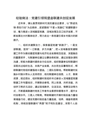 经验做法：X建引领筑堡垒 联建共创促发展.docx
