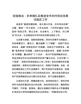 经验做法：多举措扎实推进全市农村综合改革试验区工作.docx