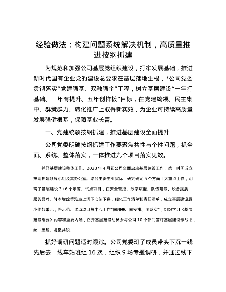 经验做法：构建问题系统解决机制，高质量推进按纲抓建.docx_第1页