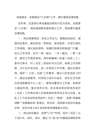 经验做法：全面落实“三长制”工作，提升基层治理效能.docx