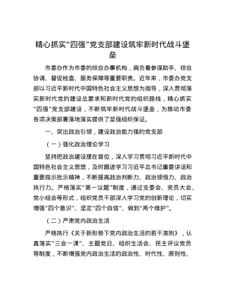 精心抓实 “四强” X支部建设 筑牢新时代战斗堡垒.docx