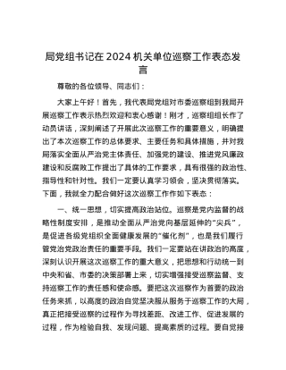 局X组书记在2024机关单位巡察工作表态发言.docx