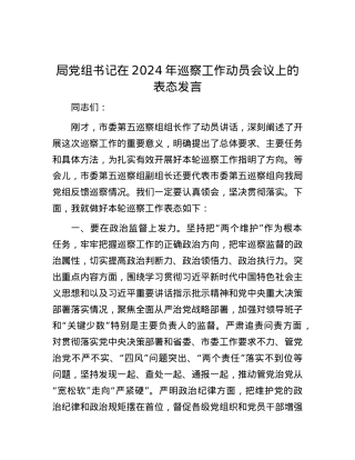 局X组书记在2024年巡察工作动员会议上的表态发言.docx
