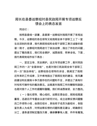 局长在县委巡察组对县民政局开展专项巡察反馈会上的表态发言.docx