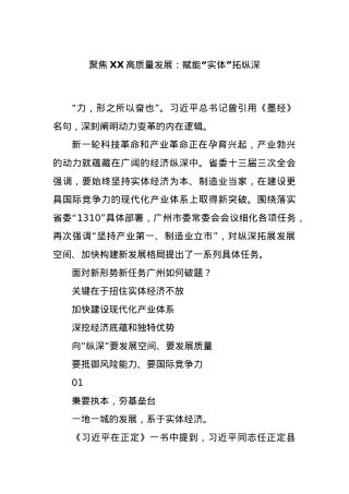 聚焦XX高质量发展：赋能“实体”拓纵深.docx