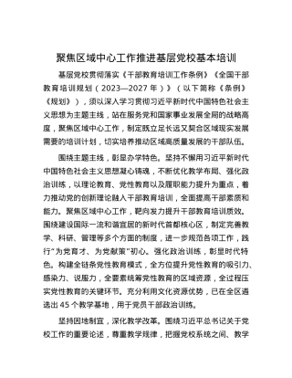 聚焦区域中心工作推进基层X校基本培训.docx