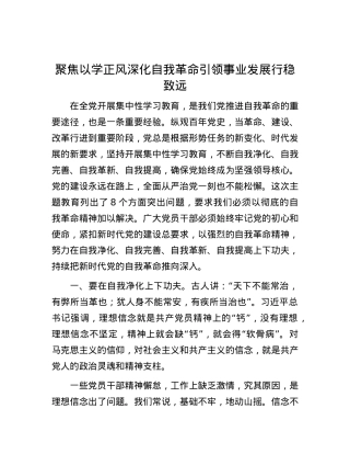 聚焦以学正风 深化自我革命 引领事业发展行稳致远.docx