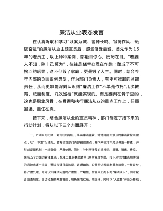廉洁从业表态发言.docx