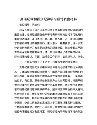 廉洁纪律和群众纪律学习研讨发言材料.docx