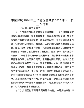 市医保局2024年工作情况总结及2025年下一步工作计划.docx