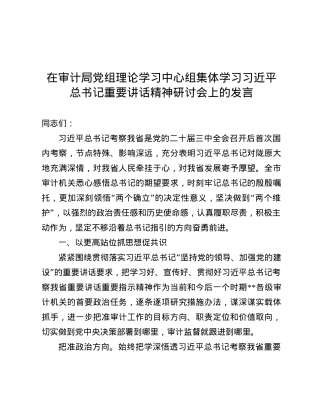 在审计局X组理论学习中心组集体学习习近平总书记重要讲话精神研讨会上的发言.docx