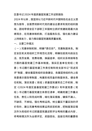 区委书记2024年度抓基层党建工作述职报告.docx