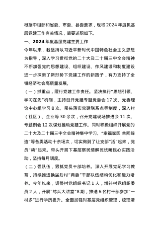 乡镇党委书记2024年度抓基层党建工作述职报告.docx