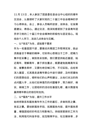 团干部在团县委二十届三中全会精神青年交流会上的交流发言.docx