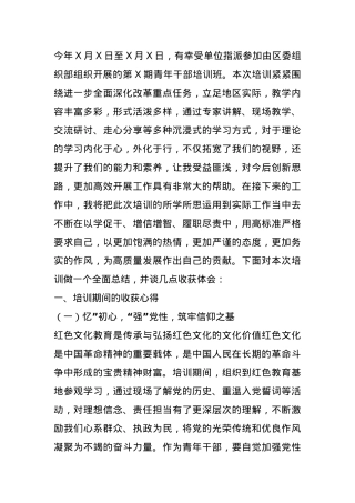 2024年青年干部培训班个人总结.docx
