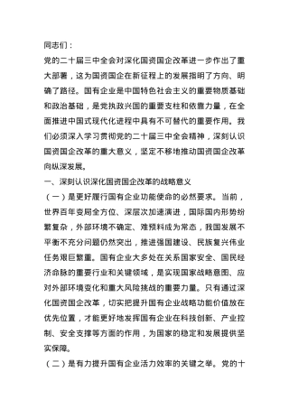 专题党课：学习贯彻党的二十届三中全会精神，推动国资国企改革向纵深发展.docx