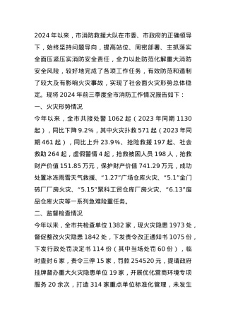 关于2024年前三季度全市消防工作情况的报告.docx