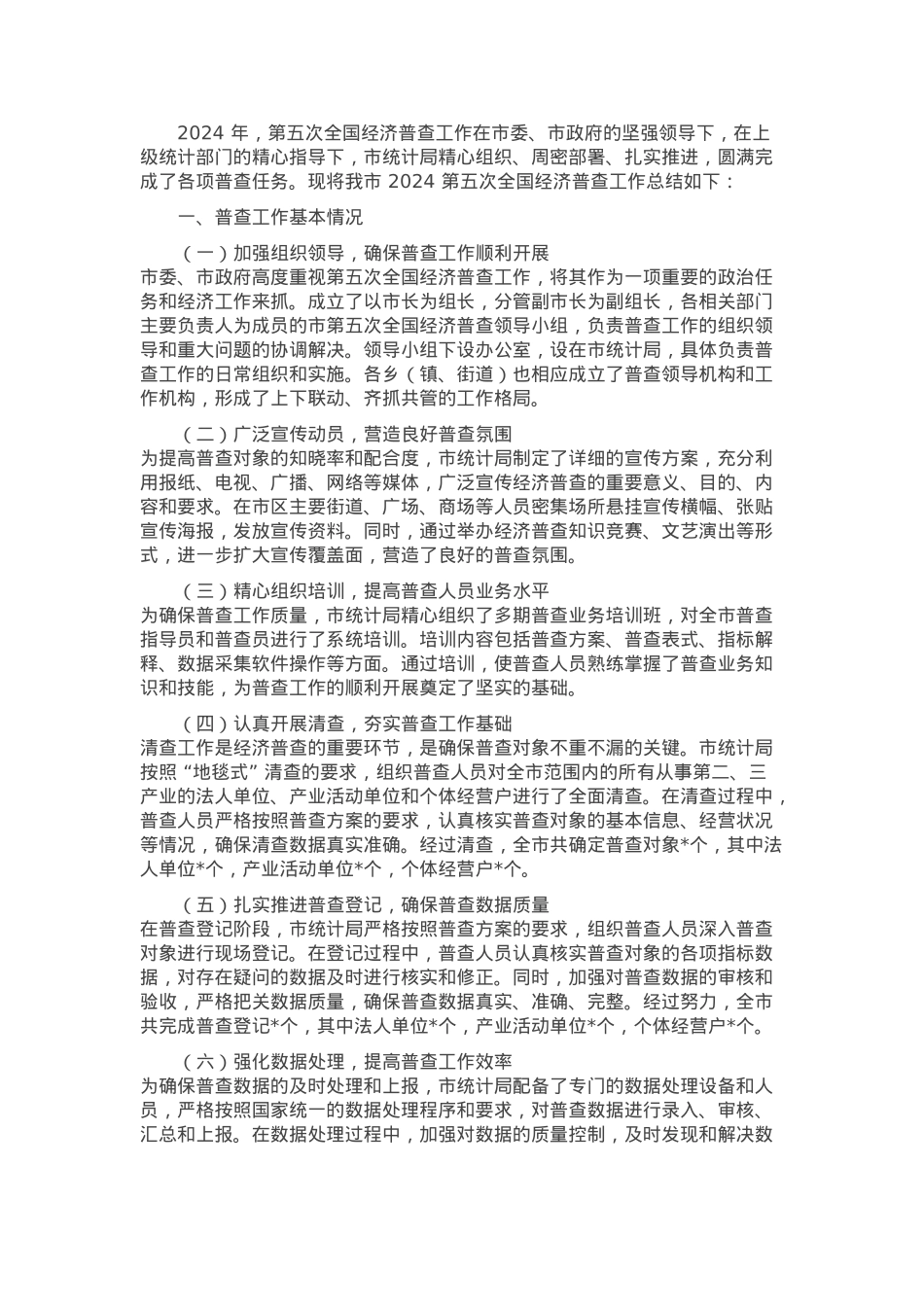 市统计局 2024 第五次全国经济普查工作总结.docx_第1页