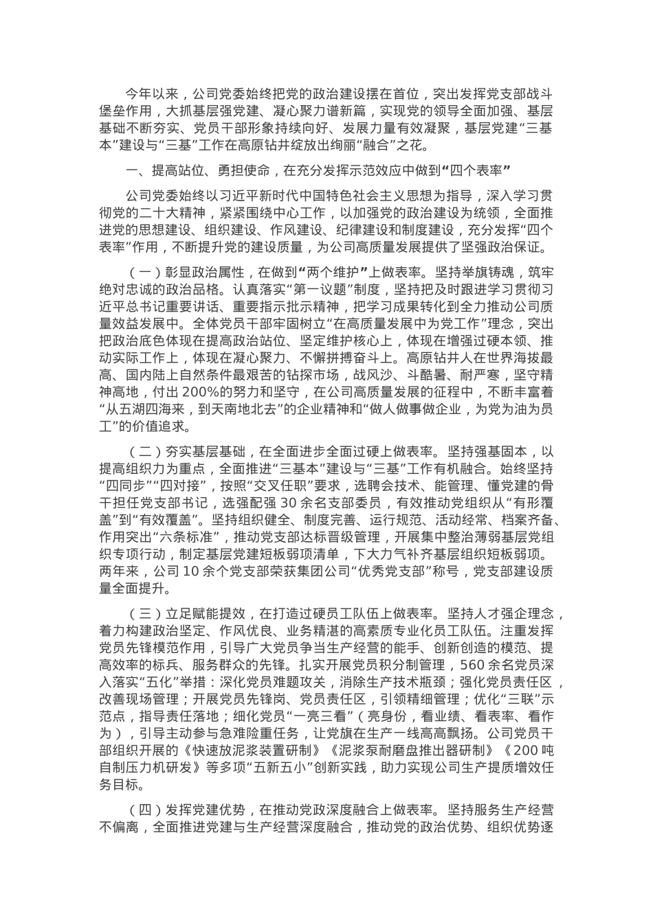 国有能源企业2024年度落实全面从严治党主体责任工作情况报告.docx_第1页