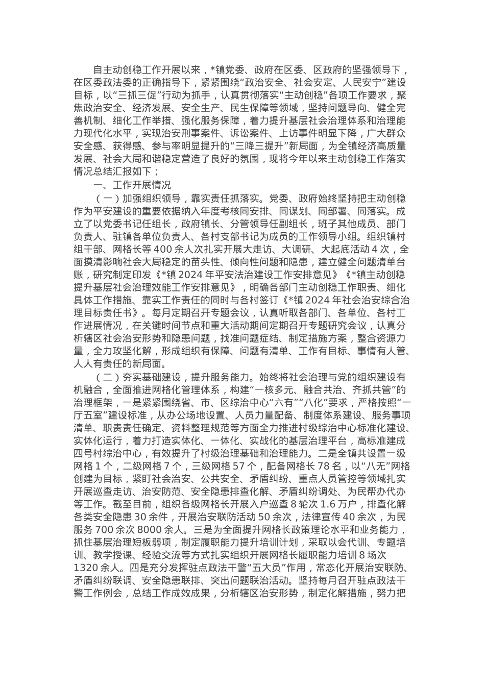镇2024年主动创稳工作落实情况报告.docx_第1页