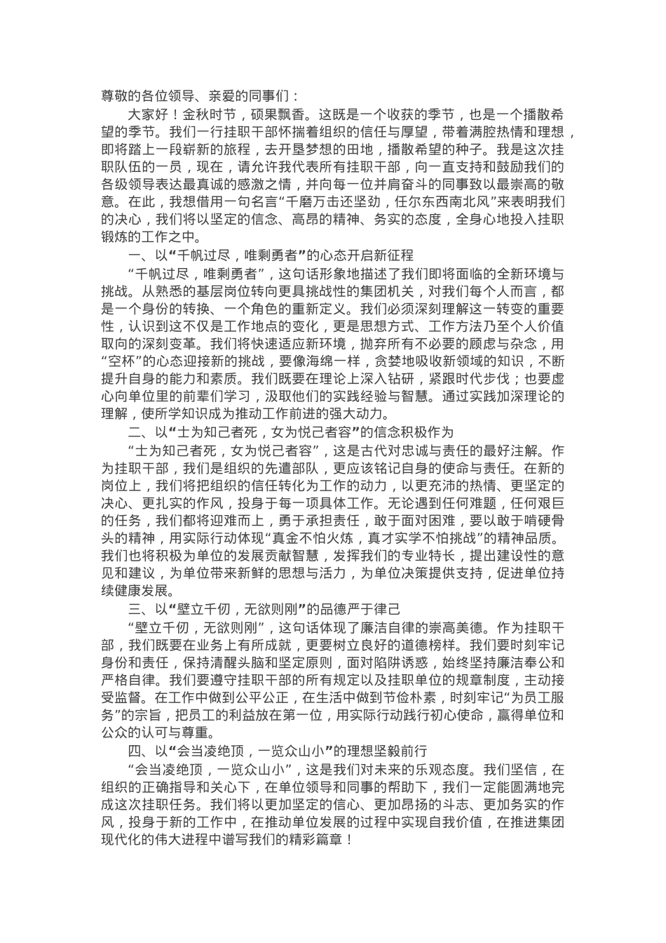 挂职干部代表表态发言.docx_第1页
