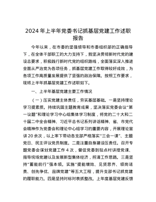 2024年上半年党委书记抓基层党建工作述职报告.docx