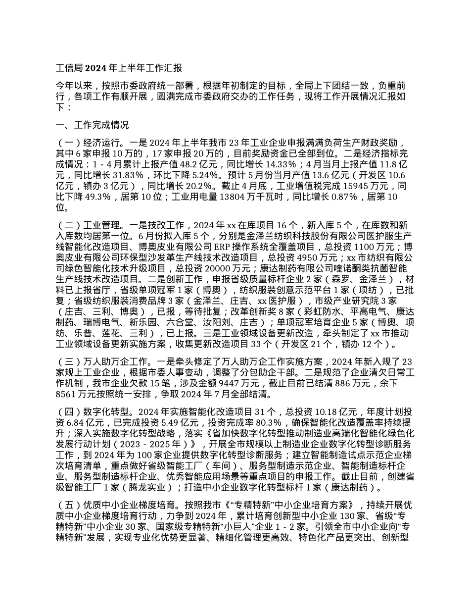 工信局2024年上半年工作汇报.docx_第1页