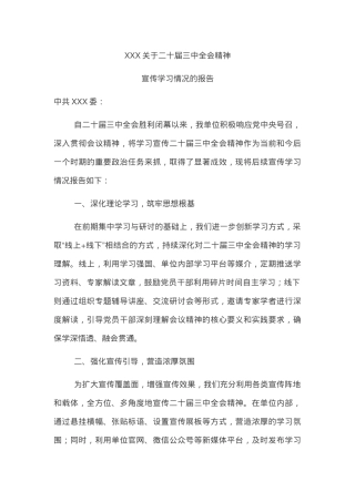 关于二十届三中全会精神宣传学习情况的报告.docx