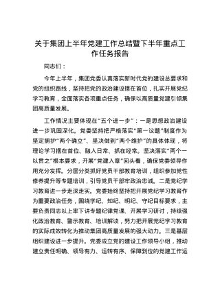 关于集团上半年党建工作总结暨下半年重点工作任务报告.docx
