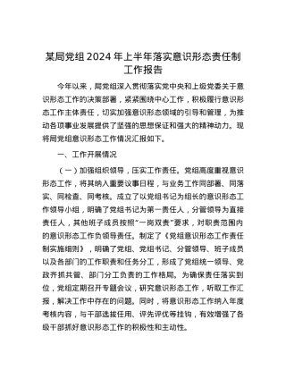 某局党组2024 年上半年落实意识形态责任制工作报告.docx