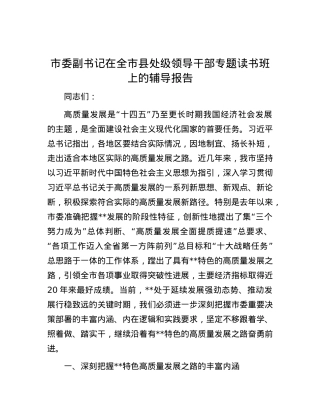 市委副书记在全市县处级领导干部专题读书班上的辅导报告.docx