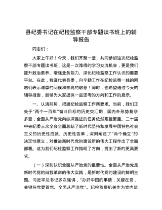 县纪委书记在纪检监察干部专题读书班上的辅导报告.docx