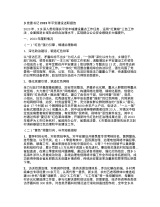 乡党委书记2023年平安建设述职报告.docx