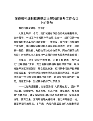 在市机构编制推进基层治理效能提升工作会议上的致辞.docx