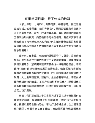 在重点项目集中开工仪式的致辞.docx