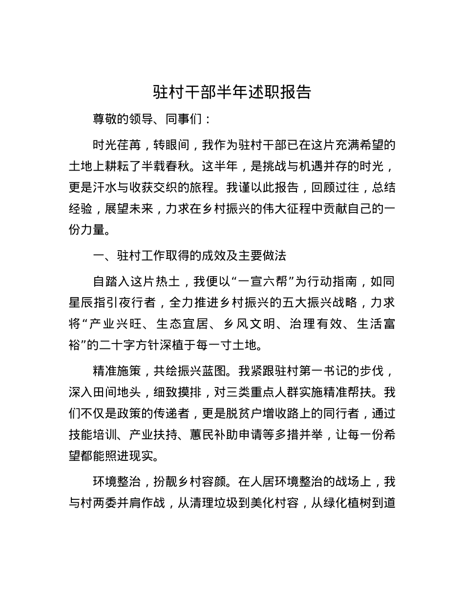 驻村干部半年述职报告.docx_第1页