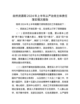 自然资源局2024年上半年从严治党主体责任落实情况报告.docx