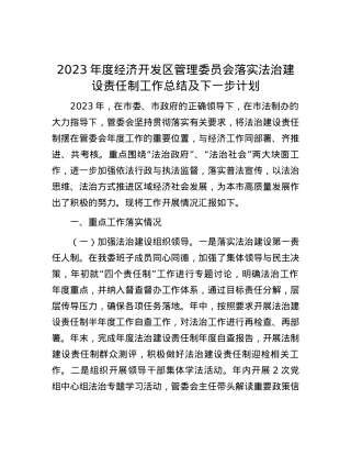 2023年度经济开发区管理委员会落实法治建设责任制工作总结及下一步计划.docx