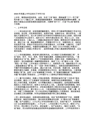 2024年党建上半年总结与下半年计划.docx