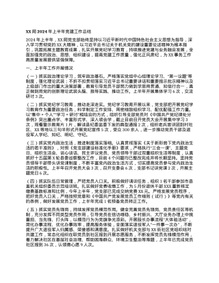 XX局2024年上半年党建工作总结.docx