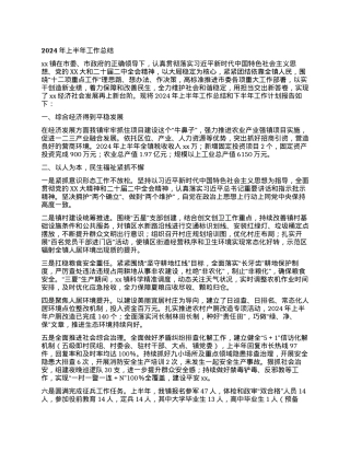 xx镇2024年上半年工作总结和下半年工作计划.docx