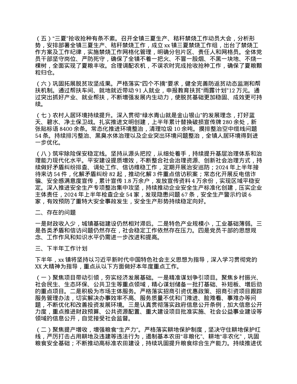 xx镇2024年上半年工作总结及下半年工作计划.docx_第2页
