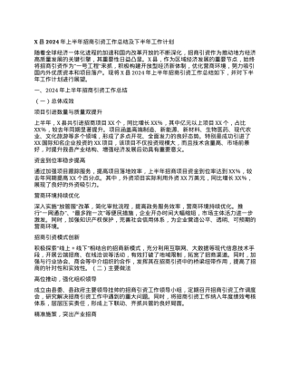 X县2024年上半年招商引资工作总结及下半年工作计划.docx