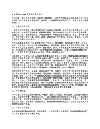 X乡党政办2024年上半年工作总结.docx