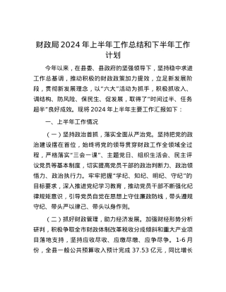 财政局2024年上半年工作总结和下半年工作计划.docx