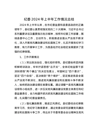 纪委2024年上半年工作情况总结.docx