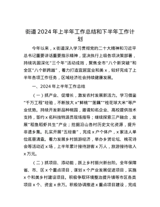 街道2024年上半年工作总结和下半年工作计划.docx