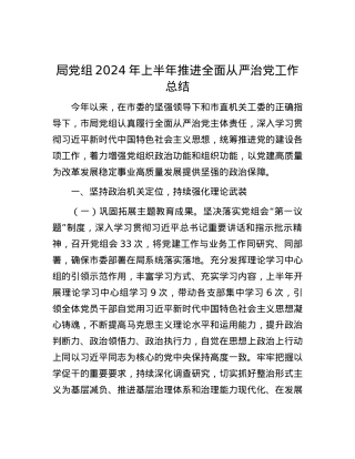 局党组2024年上半年推进全面从严治党工作总结.docx
