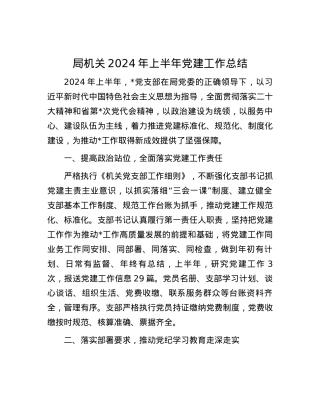 局机关2024年上半年党建工作总结.docx