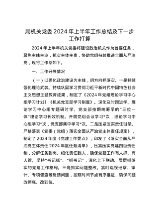 局机关党委2024年上半年工作总结及下一步工作打算.docx
